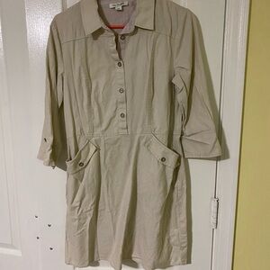 Beige Button-Up Dress with Pockets